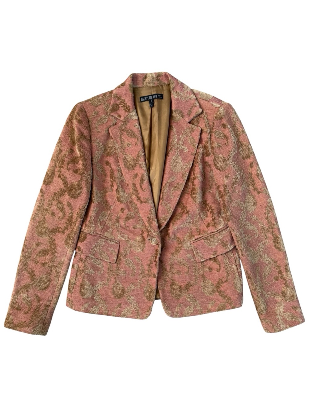 Lafayette 148 Women’s Floral Tapestry One-Button Blazer Pink / Gold Size 2 EUC